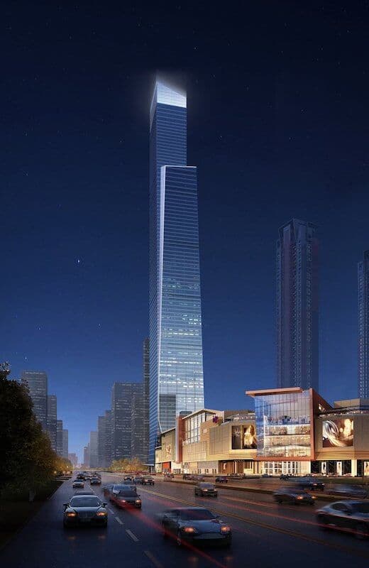 A 403-metre hotel and office tower in Nanning, completed in 2020; on the design team at Goettsch Partners as building architect.