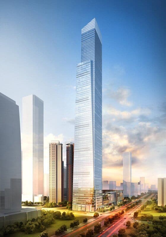 A 403-metre hotel and office tower in Nanning, completed in 2020; on the design team at Goettsch Partners as building architect.